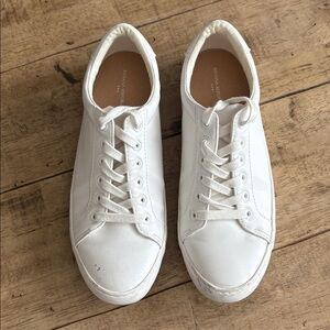 White Faux Leather Lace-Up Sneakers
